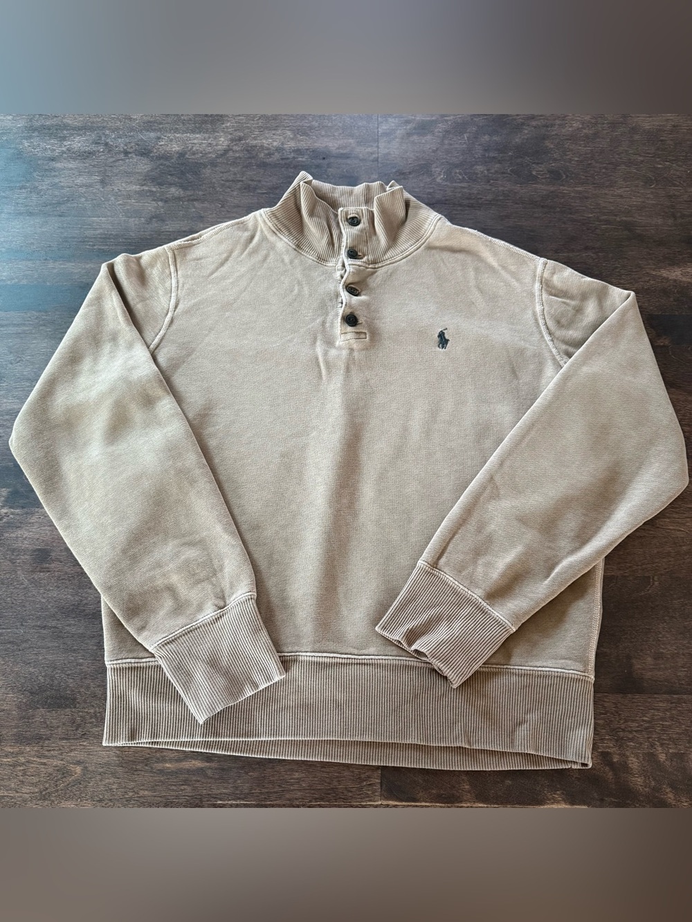 VTG Polo by Ralph Lauren MockNeck Quarter-Button Pullover Sweatshirt Camel Brown